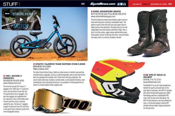 Cycle News Featured the STACYC 16eDRIVE Team Edition CYAN