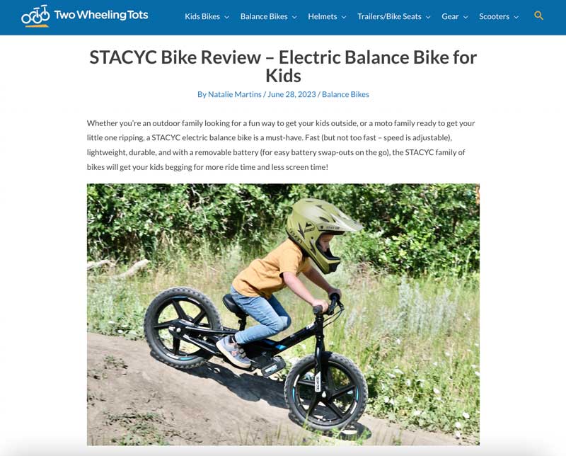 STACYC Featured on Two Wheeling Tots