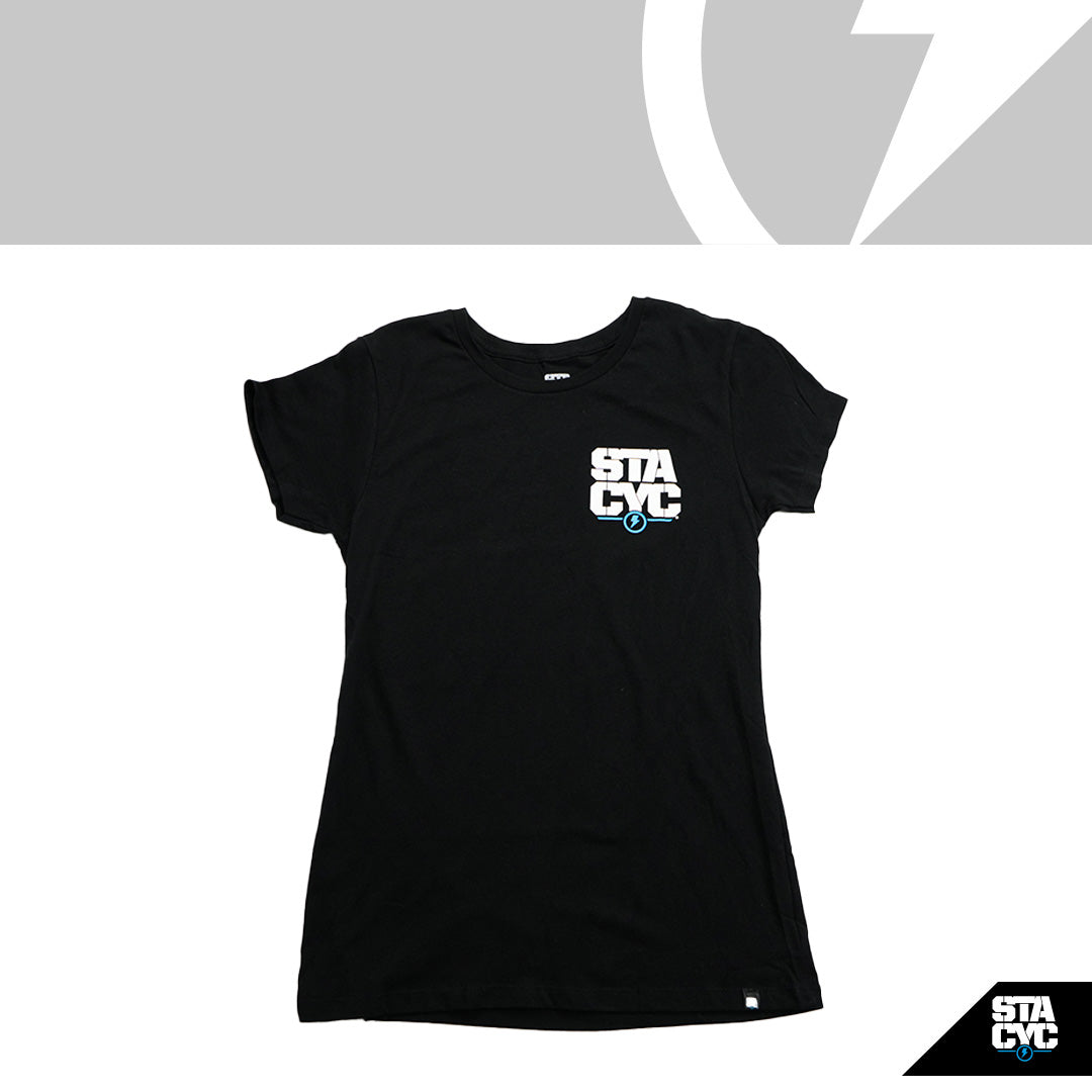 T-SHIRT, STACKED LOGO - WOMENS - BLACK